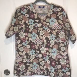 4/$25 Factory Uniform Medical Scrub Top Teal Brown